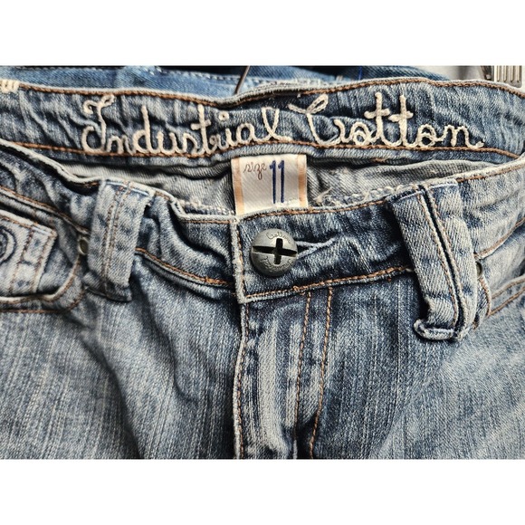 Industrial Cotton VTG Y2K Distressed Frayed Hemline Midi Denim Skirt Jrs Size 11 - Picture 6 of 12